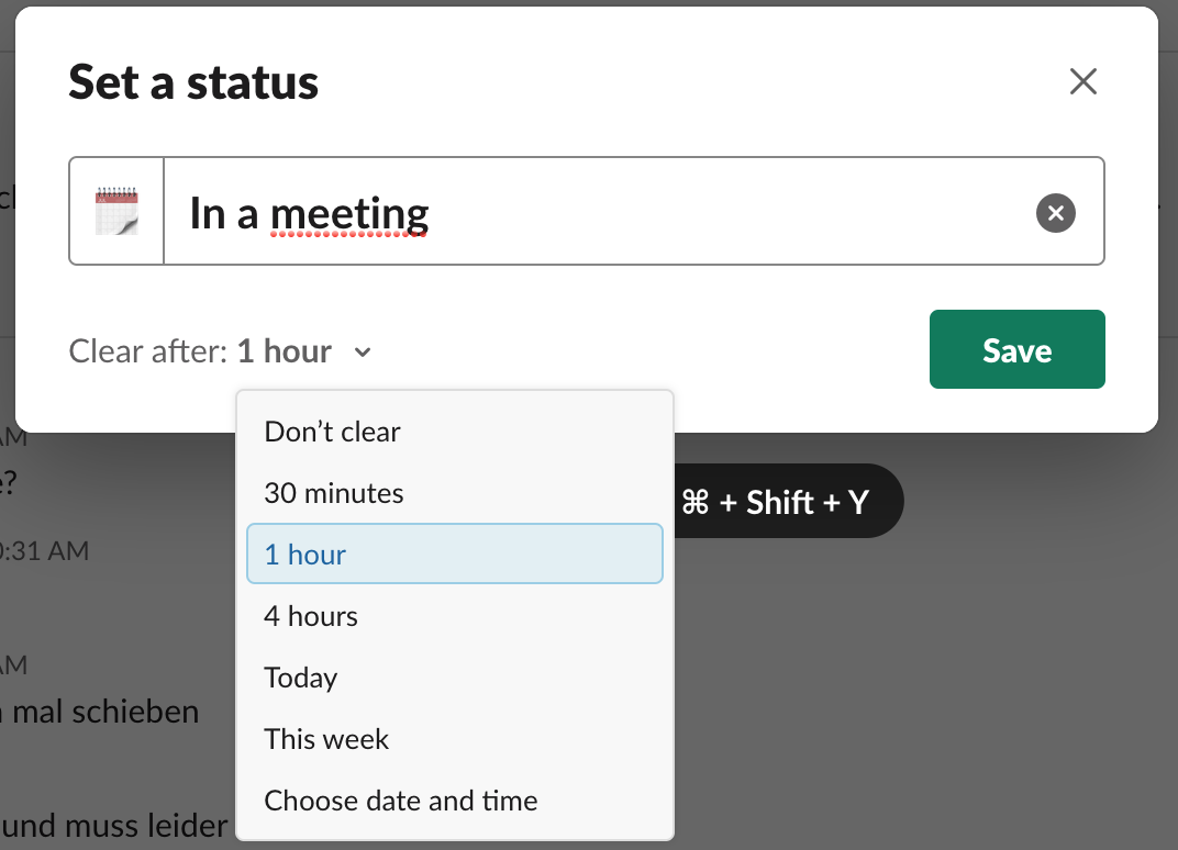 Screenshot showing autmatical clear time for status